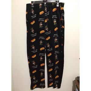 Mens Black Merry Grillmas Microfleece Sleep Pants Lounge Pant Pajama Bottoms M
